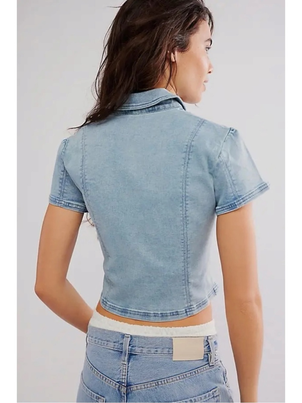 Free People Western Bohemian Pearl Snap Midnight Rider Denim Baby Shirt XS - Picture 3 of 12